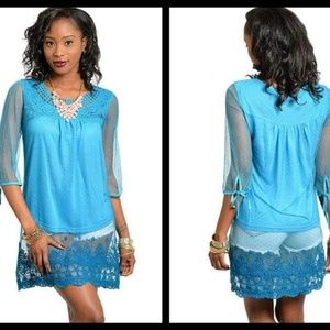 New Junior's boutique Blue lace detail top S-M-L